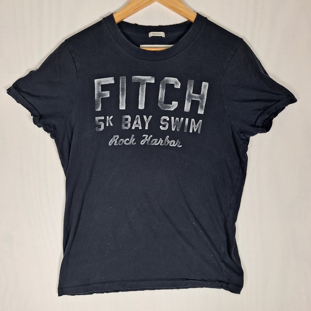 Abercrombie & Fitch Muscle Vintage Y2K Graphic T-Shirt 5K Bay Swim Black Large